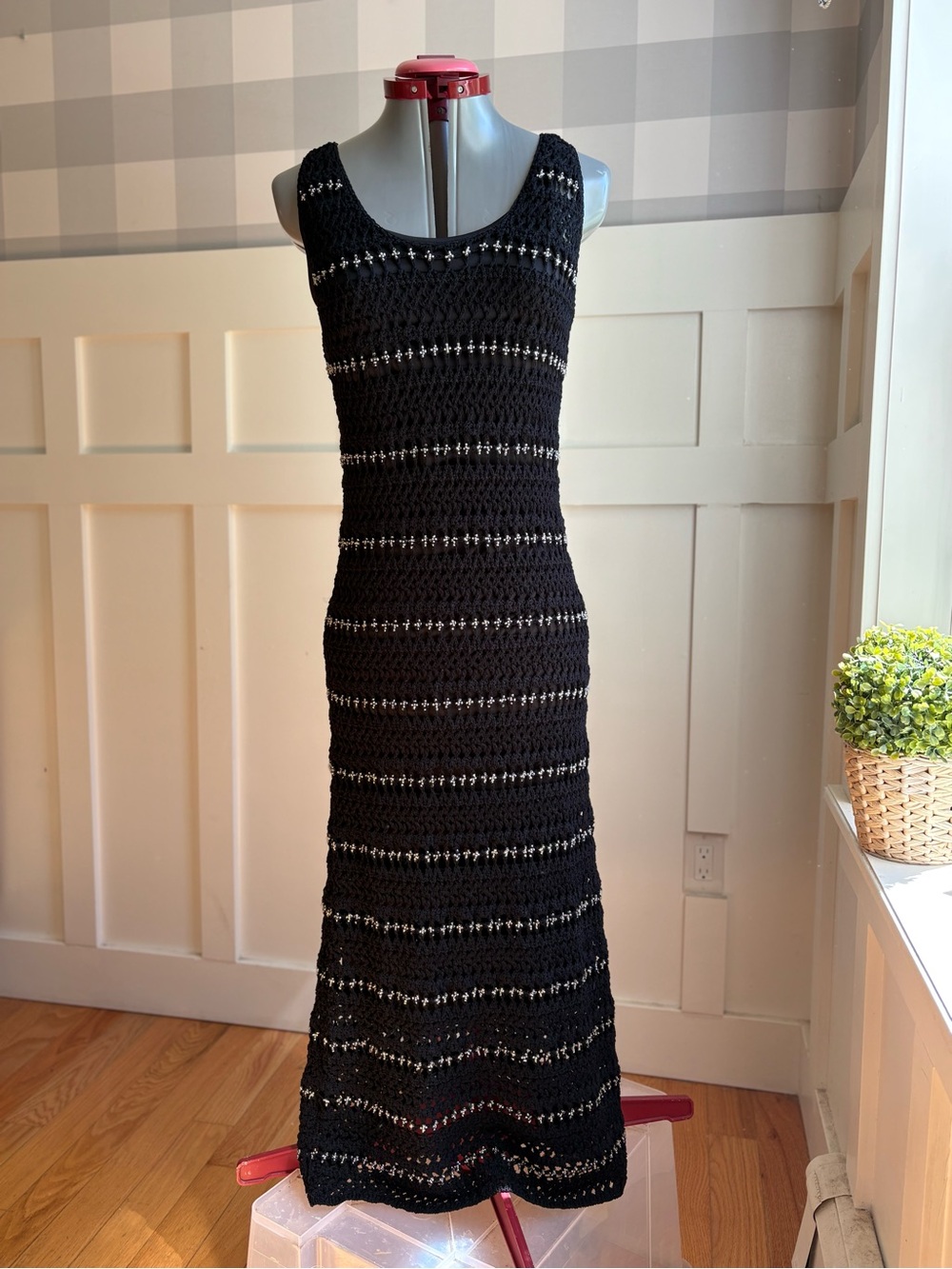 Zara Black Beading Crochet Maxi Dress Small - Picture 7 of 11